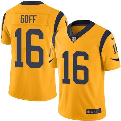 Nike Rams #16 Jared Goff Gold Men's Stitched NFL Limited Rush Jersey - Click Image to Close